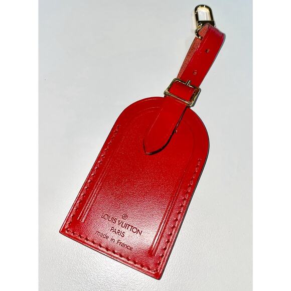Louis Vuitton Red Leather Tag Goldtone Accent France AUTHENTIC ❤️ - Picture 4 of 7